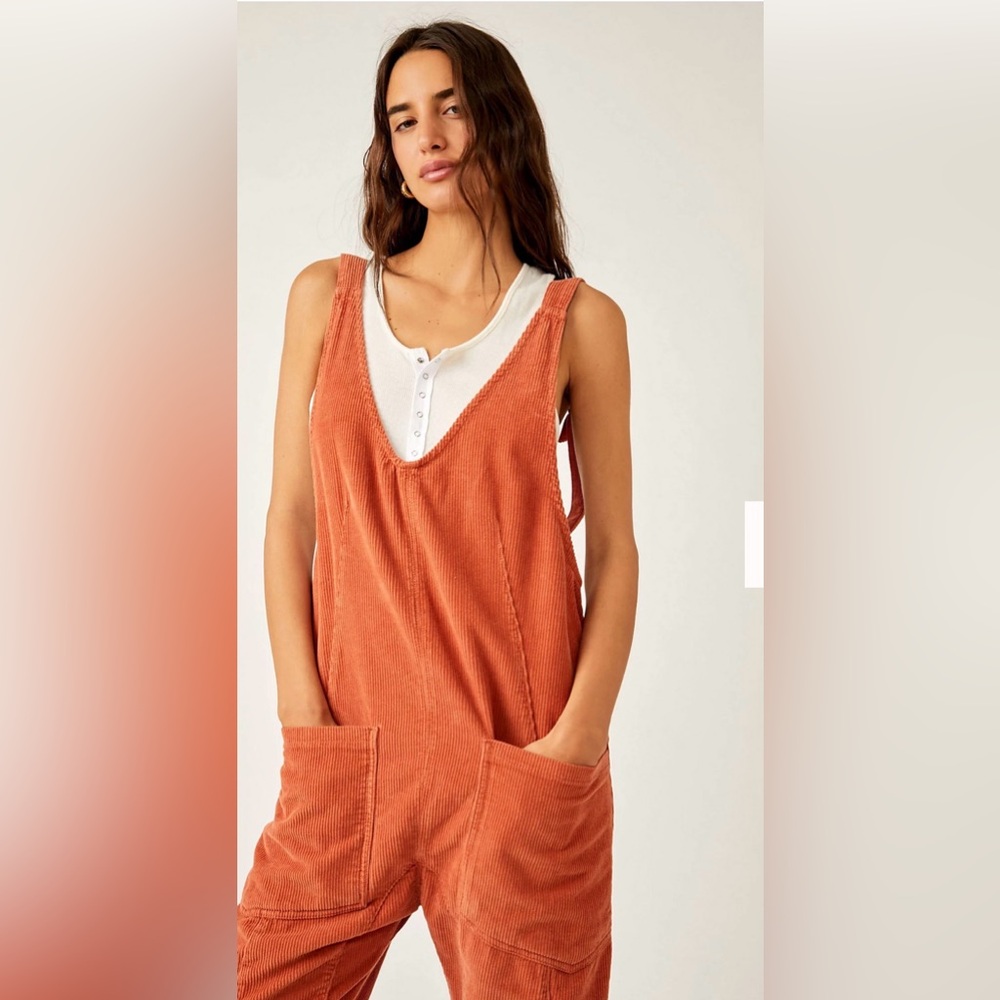 Free People High Roller Cord Jumpsuit Size Medium in Sunburn